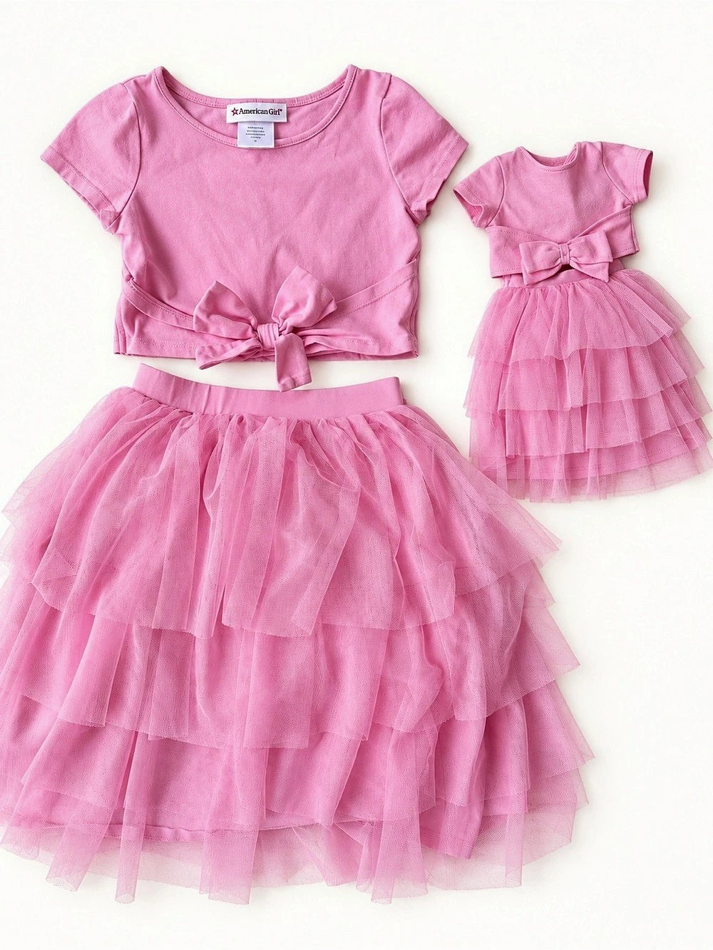 American Girl Pink Tulle Skirt & Bow Top Matching Girl & Doll Outfit Set Size 5